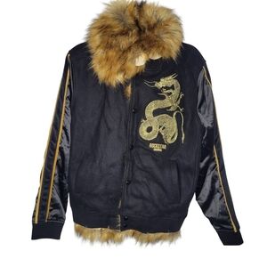 Rockstar Original Fur Dragon Wool Jacket in Black Brown Size Medium